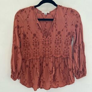Women's Embroidered Rust Top